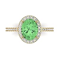 2.83ct Oval Cut Solitaire with Accent Halo Light Sea Green Simulated Diamond designer Modern Statement Ring 14k Yellow Gold