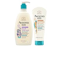 Aveeno Kids Sensitive Skin Face & Body Wash With Oat Extract, 18 fl. Oz with Aveeno Sensitive Skin Face & Body Gel Cream for Kids with Prebiotic Oat, 8 oz