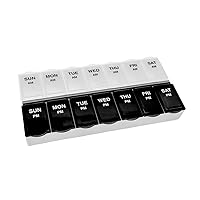 Amazon Basic Care (7-Day) AM/PM Pill Organizer, Vitamin Case, And Medicine Box, Large Compartments, 2 Times a Day, Black and Clear Lids