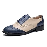 Women's Perforated Wingtip Lace-up Leather Dress Vintage Oxford Flat Shoes
