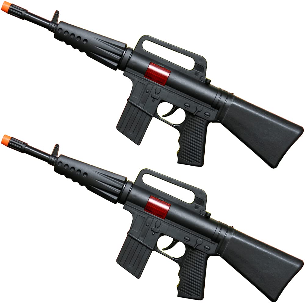 Hunson Army Rifle Gun Toy, Set of 2, Pretend Play Toy, Sound & Sparking Action, Black, 16 Inches