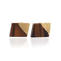 Guntaas Gems Unique Design Stud Earrings Tiger Eye Brass Gold Plated Half Gold Daily Wear Jewelry