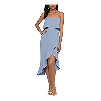 XSCAPE Womens Light Blue Ruffled Sleeveless Strapless Short Party Hi-Lo Dress 14