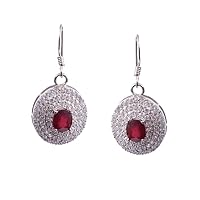 RKGEMS 925 Sterling Silver Ruby Earrings, Dangle Drop Earrings, Boho Bridal Earrings,Art Deco Vintage Earrings, Bridesmaid Gift Wife,