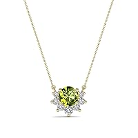Round Peridot & Diamond 0.54 ctw Women Half Halo Pendant Necklace 14K Gold