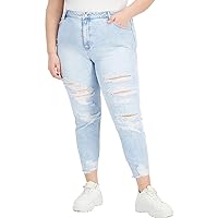 Tinseltown Womens Plus High Rise Destroyed Mom Jeans Blue 20W
