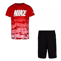 Nike Little Boys Abstract Graphic Tee & Shorts 2 Piece Set (Red(86G036-023)/B, 7 Years)