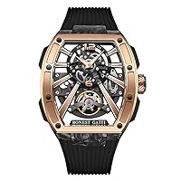 BONEST Gatti Men Luxury Watch Tonneau Automatic Mechanical Wristwatch 3ATM Carbon Fiber Case Sapphire Skeleton Luminous Fluororubber Strap