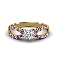 Choose Your Gemstone Reverse Pave Split Shank Diamond CZ Ring yellow gold plated Heart Shape Split Shank Engagement Ring Minimal Modern Design Birthday Gift Wedding Gift US Size 4 to 12