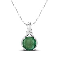 MOONEYE 6 MM Round Natural Emerald Gemstone 925 Sterling Silver Solitaire Pendant Necklace for women May Birthstone Jewelry