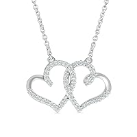 DGOLD Sterling Silver Round White Diamond Made for Eachother DUO Heart Necklace for women (1/6 cttw)