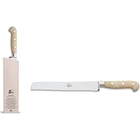 Insieme Bread Knife w/Magnetized Wood Block | Ivory Lucite Handle