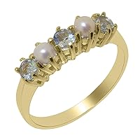 18k Yellow Gold Natural Aquamarine & Cultured Pearl Womens Eternity Ring - Sizes 4 to 12 Available