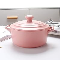 Round Ceramic Casserole Heat-Resistant earthen Pot Clay Pot Stock Pot with lid and Handle Pot (Pink 2.32Quart)