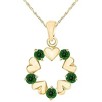 ABHI Created Round Cut Geen Emerald Gemstone 925 Sterling Silver 14K Gold Over Valentine's Special Open Circle Heart Pendant Necklace for Women's & Girl's