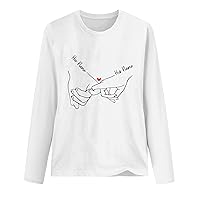 Valentines Day Gesture Print Shirts Women Long Sleeve Crewneck 2024 Casual Tee Tops Funny Letter Simple Blouses