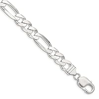 925 Sterling Silver Solid Polished 9mm Figaro Chain Bracelet Lobster Claw Jewelry for Women - Length Options: 10 8