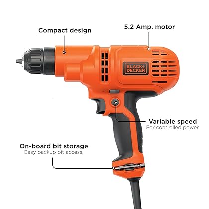 BLACK+DECKER Corded Drill, 5.5-Amp, 3/8-Inch (DR260C)