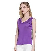 Women Natural Silk Shirts Tops Summer Casual Solid Sleeveless V Neck Vests