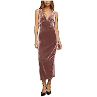 Velvet Bridesmaid Dress for Women Deep V Neck Prom Dress Floor Length with Split Formal Evening Party Gown