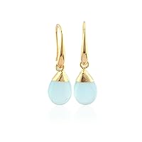 Guntaas Gems Aqua Chalcedony Earring Brass Gold Plated Aqua Gemstone Earrings for Women and Girls Pear Shape Beautiful Fashion Jewelry For Her, Blue, AM-3283