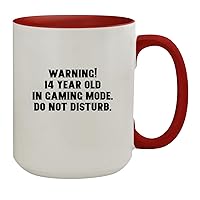 Warning! 14 Year Old In Gaming Mode. Do Not Disturb. - 15oz Ceramic Colored Inside & Handle Coffee Mug, Red