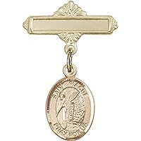 Baby Badge with St. Fiacre Charm and Polished Badge Pin | 14K Gold Baby Badge with St. Fiacre Charm and Polished Badge Pin - Made In USA