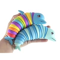 Set of 2 Dolphins Wiggle - Large Articulated Jointed Moving Slug Toy - Unique Rainbow