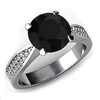 1.68 Ct Round Cut Black & Sim Diamond Engagement Ring in Solid 14K White Gold Plated