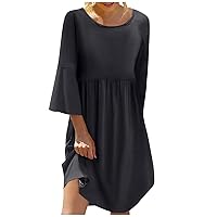 Women's Body Con Dress Solid Color Round Neck Seven-Part Sleeve Sub Bohemian Dress Western Clothes