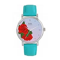 Red Rose Flower Mens Wrist Watch 42mm Case Custom Design