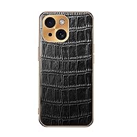Leather Case for iPhone 15 Pro Max/15 Pro/15 Plus/15 Crocodile Pattern Phone Case with Camera Protection Slim Anti-Fall Cover (Black,15 Pro)