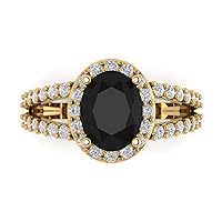 2.34 ct Oval Cut Solitaire W/Accent Halo split shank Natural Black Onyx Anniversary Promise Engagement ring 18K Yellow Gold