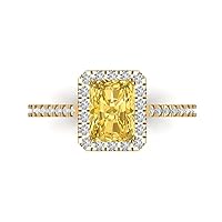 2.08 Emerald Cut Solitaire W/Accent Halo Yellow Simulated Diamond Anniversary Promise Engagement ring Solid 18K Yellow Gold