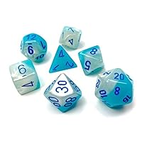 Gemini Polyhedral Dice Set | Set of 7 Dice in a Variety of Sizes Designed for Roleplaying Games | Premium Quality Dice for Tabletop RPGs | Luminary Turquoise, White and Blue Color | Made by Chessex