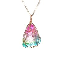 Irregular Rainbow Stone Pendant Necklace for Women Girls Gold Plated Crystal Colorful Artificial Wire Wrap Rock Stones Adjustable Necklaces Dainty Birthday Christmas Jewelry Gift