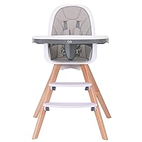 Baby High Chair with Double Removable Tray for Baby/Infants/Toddlers, 3-in-1 Wooden High Chair/Booster/Chair | Grows with Your Child | Adjustable Legs | Modern Wood Design | Easy to Assemble