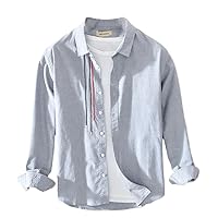 Men Clothing Japanese White Long-Sleeved Shirt Men' Casual Color Matching Loose Cotton