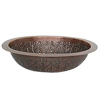 DECORATIVE OVAL HAMMERED COPPER SINK - Embossed and Hammered Interior - Smooth Flat Rim - Copper Antique Finish
