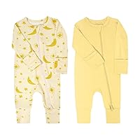 Teach Leanbh Baby Boys Girls 2 Pack Bamboo Viscose Pajamas with Mitten Cuffs 2 Way Zipper Long Sleeve Romper Sleep and Play