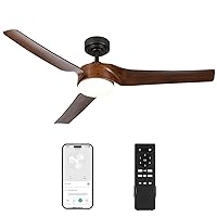 VONLUCE Ceiling Fans with Lights, 52 inch Smart Ceiling Fan with Remote/APP/Alexa Control, 6 Speed Reversible Noiseless Motor, Modern Ceiling Fan for Bedroom Indoor Farmhouse Patio, Walnut