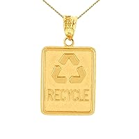 YELLOW GOLD ZERO WASTE STREET SIGN RECYCLING PENDANT NECKLACE - Gold Purity:: 10K, Pendant/Necklace Option: Pendant Only