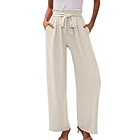 SNKSDGM Women's Wide Leg Linen Pants Summer Dressy High Waist Palazzo Pants Cropped Loose Fit Flowy Trousers with Pocket