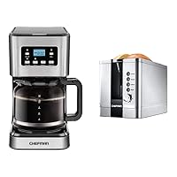 Chefman 12-Cup Programmable Coffee Maker + 2-Slice Stainless Steel Toaster Bundle