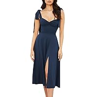 2023 Womens Sexy Solid Sleeveless V Neck Knotted High Slit Slip Party Cocktail Dressy Mini Dress