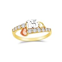 14k Rose Yellow & White Gold CZ Cubic Zirconia 15 Years Birthday Heart Ring
