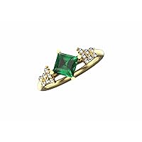 1 Ctw Square Cut Natural Zambian Emerald And Diamond Ring In 14k Solid Gold For Girls And Women 6 MM Emerald And 1.5 MM Diamond