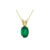 Lab Created Oval Cut Emerald Scroll Solitaire Pendant in 14K Yellow Gold Available in 5x3mm - 14x10mm