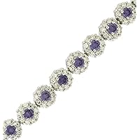 925 Sterling Silver Womens CZ Cubic Zirconia Simulated Diamond Purple Stone Flower Bracelet Jewelry for Women