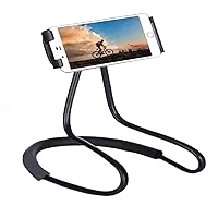 Neck Phone Holder - Universal Hanging on Neck Lazy Phone Holder DIY Free Rotating Stand on Table Smart Multiple Functions Mobile Phone Mount Stand(Black)